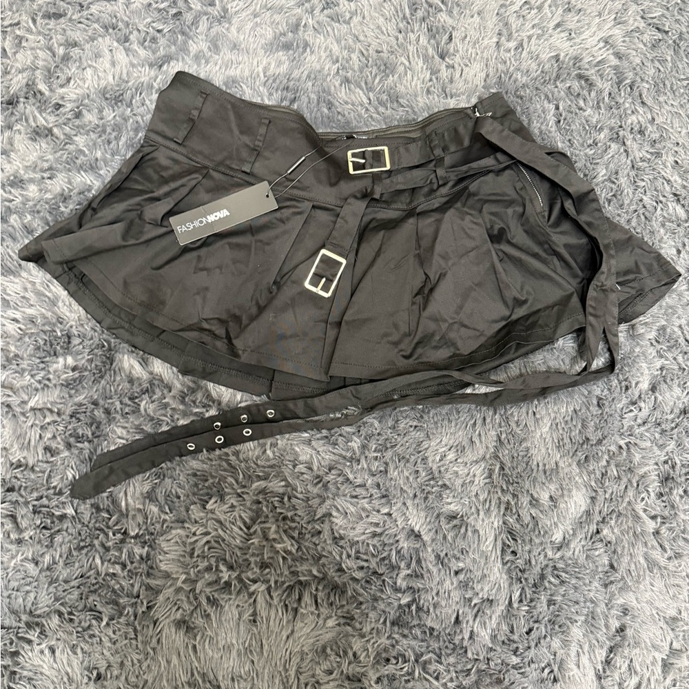 Fashion Nova Black Belted Mini Skirt